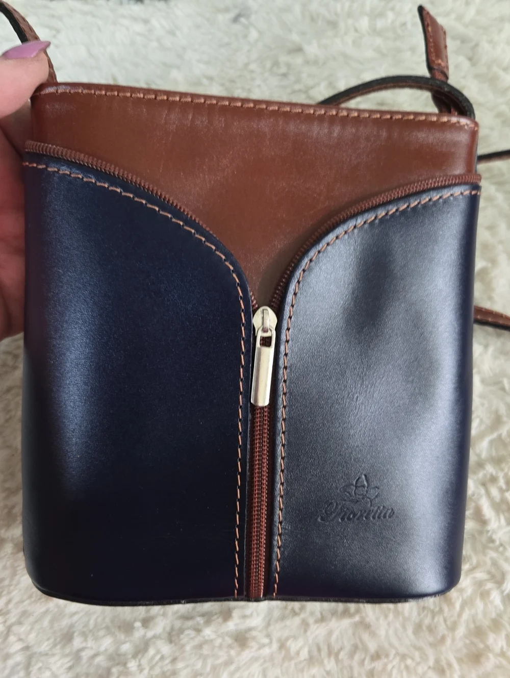 Borce In Pelle Black & Brown Leather Made In Italy Crossbody Bag